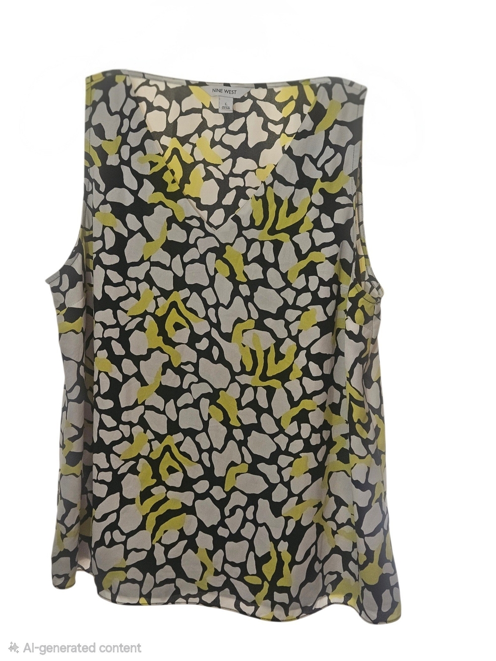 Nine West Abstract Geometric V-Neck Sleeveless Chiffon Tank Blouse Top Size L